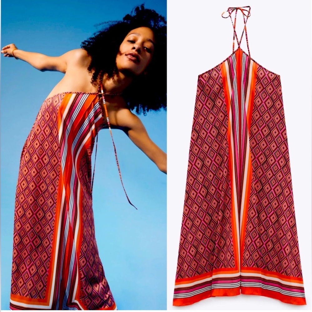 ZARA Retro Halter Maxi Sundress - Size L